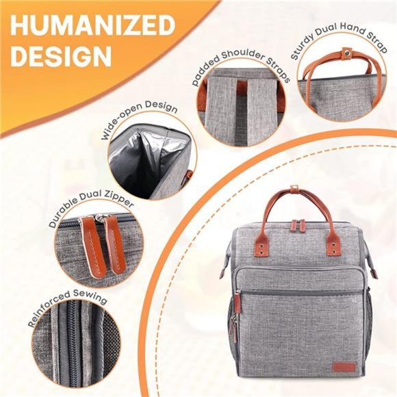 Cooler Backpack 30 Cans Insulated Leakproof Cooler Bag, Waterproof (Grey) - Picture 4 of 7